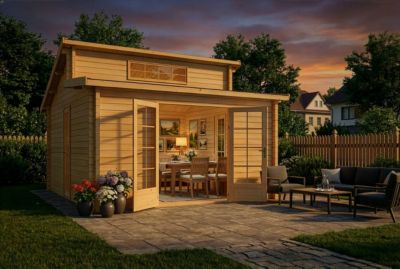 Chalet de jardin Lacanau Alpholz, 44x44m dim ext (cas échéant incl débord de toit) naturel, épaisseur paroi : 40mm, 19,4m² totale
