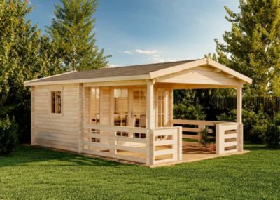 Chalet de jardin Laponie B Alpholz, 41x59m dim ext (cas échéant incl débord de toit) naturel, épaisseur paroi : 40mm, 24,4m² total