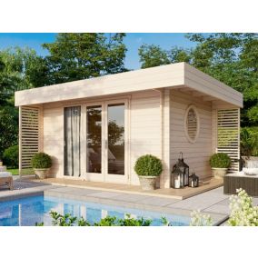 Chalet de Jardin YAHA 12m2 - Bois naturel - Epaisseur des Murs : 44mm - Terrasse - Brise-vues - Traité Autoclave - Abris de jardin