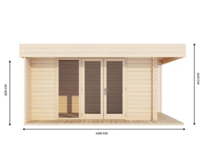 Chalet de Jardin YAHA 12m2 - Bois naturel - Epaisseur des Murs : 44mm - Terrasse - Brise-vues - Traité Autoclave - Abris de jardin