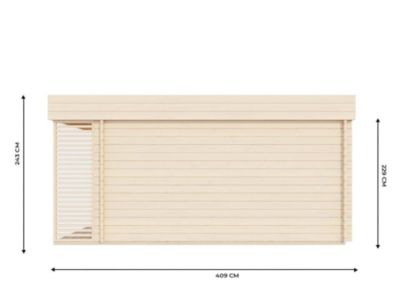 Chalet de Jardin YAHA 12m2 - Bois naturel - Epaisseur des Murs : 44mm - Terrasse - Brise-vues - Traité Autoclave - Abris de jardin