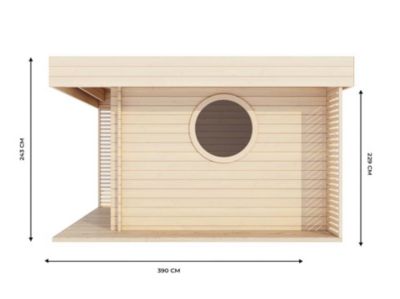 Chalet de Jardin YAHA 12m2 - Bois naturel - Epaisseur des Murs : 44mm - Terrasse - Brise-vues - Traité Autoclave - Abris de jardin