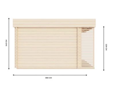 Chalet de Jardin YAHA 12m2 - Bois naturel - Epaisseur des Murs : 44mm - Terrasse - Brise-vues - Traité Autoclave - Abris de jardin