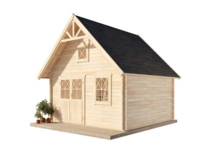 Chalet à la suédoise 44 ISO Alpholz, 46x47m dim ext (cas échéant incl débord de toit) naturel, épaisseur paroi : 44mm, 21,8m² tota