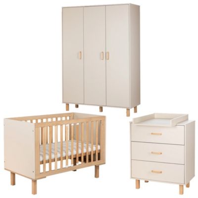 Chambre Bébé Complète 3 Meubles Champagne + Plan à Langer Commode