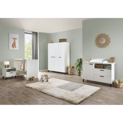 Chambre bébé ou enfant DANAE, coloris blanc, lit 60x120 évolutif en 90x200, armoire, commode à langer et chevet