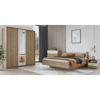 Chambre complète VERTIGO  Lit coffre 160x200, 2 chevets, armoire 3 portes, commode et cadre design