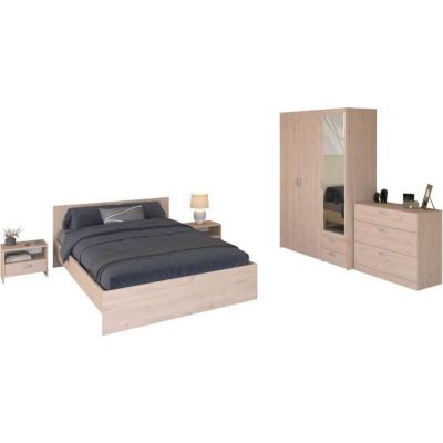 Chambre complete adulte VARIA - Lit 140x190/200 + 2 chevets + 1 commode ...