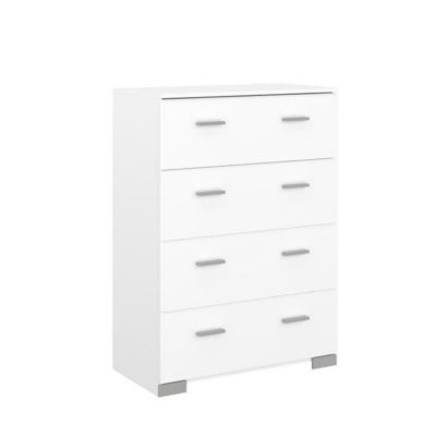 Chambre complete BOSTON : Lit adulte 140x190 + Commode + 1 Chevet - Décor blanc - Fabriqué en France