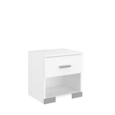 Chambre complete BOSTON : Lit adulte 140x190 + Commode + 1 Chevet - Décor blanc - Fabriqué en France