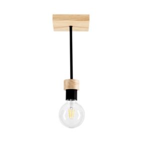 Chandelle Plafonnier 1xE27 Max.40W Chêne huilé/Métal Noir