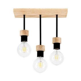 Chandelle Plafonnier 3xE27 Max.40W Chêne huilé/Métal Noir