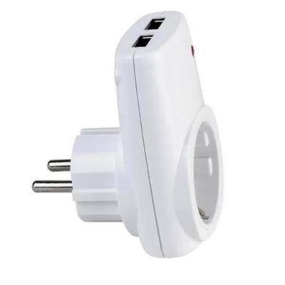 Chargeur Prise 16A + 2 USB 2.1A blanc