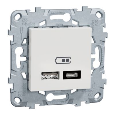 Chargeur USB double 5Vcc 2,4A type A+C Schneider Electric Unica blanc
