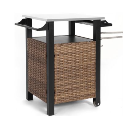 Chariot Bar Extérieur 1 Porte Osier Acier Inox Plateau Marron Blackcolors