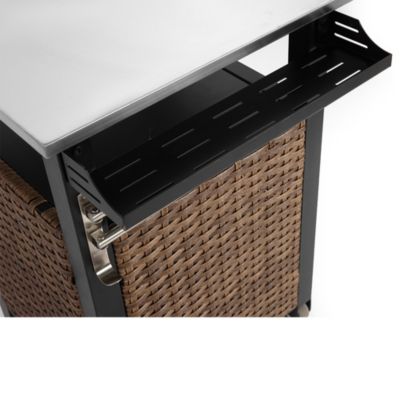 Chariot Bar Extérieur 1 Porte Osier Acier Inox Plateau Marron Blackcolors