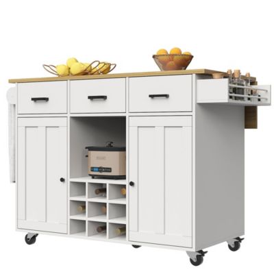 Chariot Cuisine Plan Travail Serviettes Épices Bois Buffet Blanc Blackcolors
