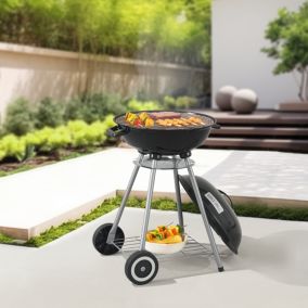 Chariot de barbecue rond Apricena 80 x 49 x 47 cm noir casa.pro