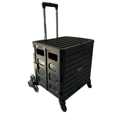 Chariot de course 8 roues - Pliable - Plastique - Avec Couvercle - Noir - 70Kg