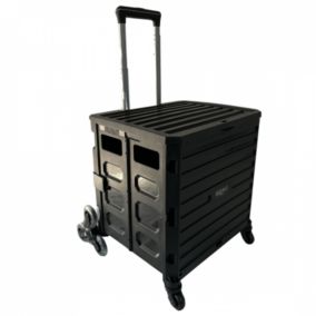 Chariot de course 8 roues - Pliable - Plastique - Avec Couvercle - Noir - 70Kg