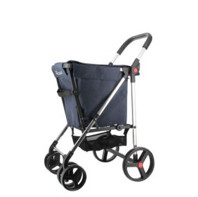 Chariot de course pliable 4 roues bleu marine Rolser