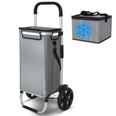 Chariot de course pliable aluminium 2 roues avec sac isotherme gris VOUNOT
