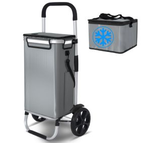 Chariot de course pliable aluminium 2 roues avec sac isotherme gris VOUNOT