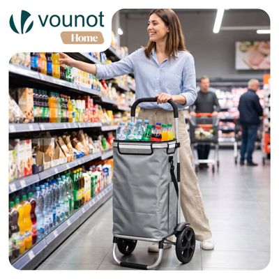 Chariot de course pliable aluminium 2 roues avec sac isotherme gris VOUNOT