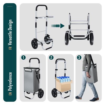 Chariot de course pliable aluminium 2 roues avec sac isotherme gris VOUNOT