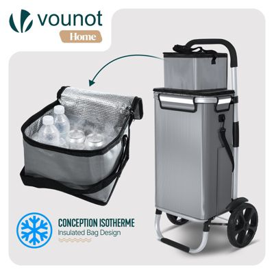 Chariot de course pliable aluminium 2 roues avec sac isotherme gris VOUNOT