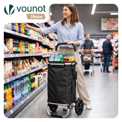 Chariot de course pliable aluminium 2 roues avec sac isotherme noir VOUNOT