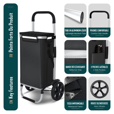 Chariot de course pliable aluminium 2 roues avec sac isotherme noir VOUNOT