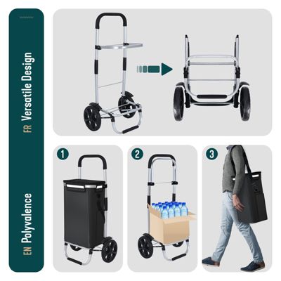 Chariot de course pliable aluminium 2 roues avec sac isotherme noir VOUNOT