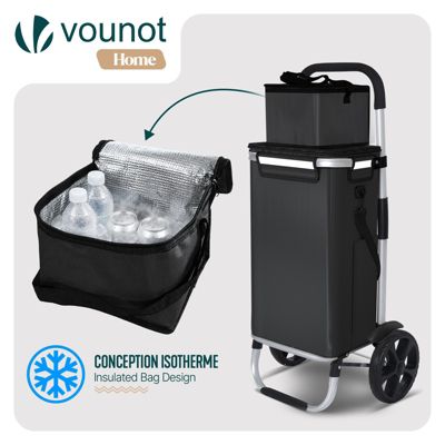 Chariot de course pliable aluminium 2 roues avec sac isotherme noir VOUNOT