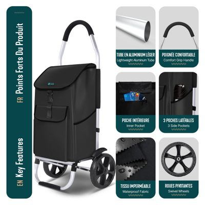 Chariot de course pliable aluminium 2 roues noir VOUNOT