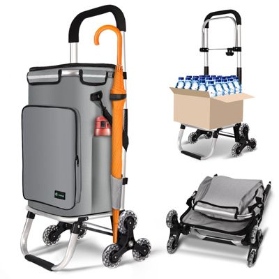 Chariot de course pliable monte escalier aluminium avec crochets gris VOUNOT