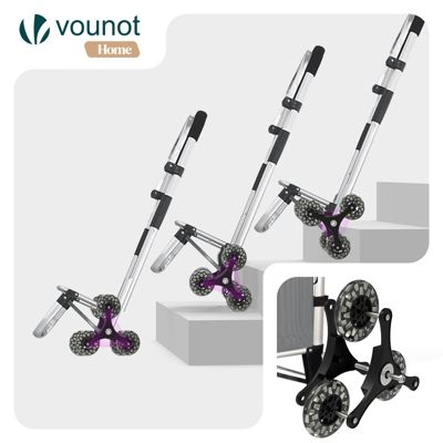 Chariot de course pliable monte escalier aluminium avec crochets gris VOUNOT