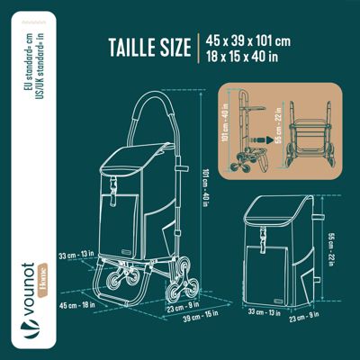 Chariot de course pliable monte escalier aluminium avec crochets noir VOUNOT