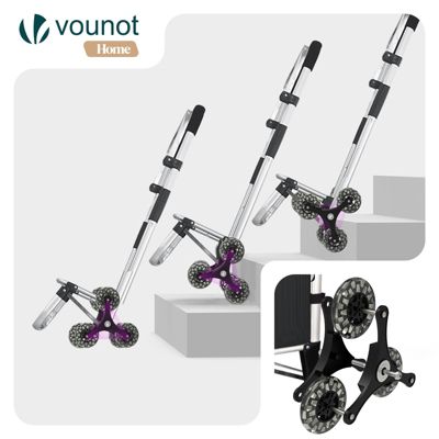 Chariot de course pliable monte escalier aluminium avec crochets noir VOUNOT