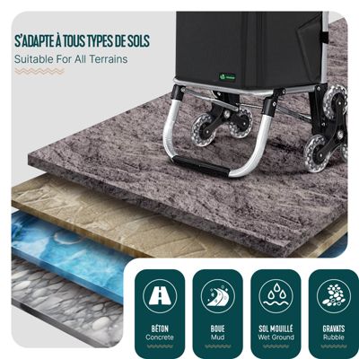 Chariot de course pliable monte escalier aluminium avec crochets noir VOUNOT