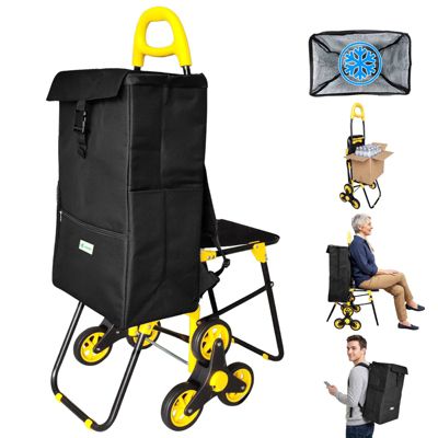 Chariot de courses pliable avec siege Jaune VOUNOT