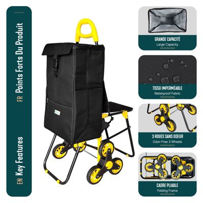 Chariot de courses pliable avec siege Jaune VOUNOT