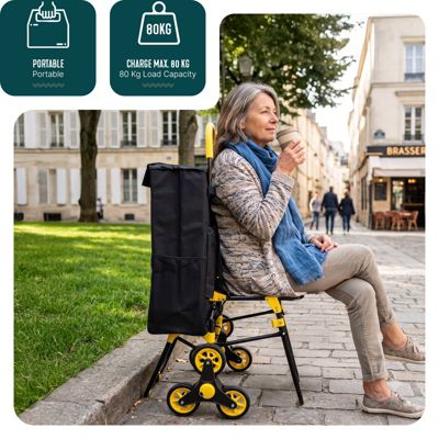 Chariot de courses pliable avec siege Jaune VOUNOT