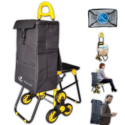 Chariot de courses pliable avec siege Jaune VOUNOT