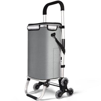 Chariot de courses pliable monte escalier aluminium avec sac isotherme gris VOUNOT