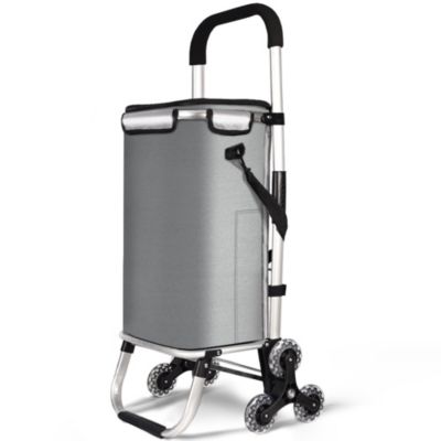 Chariot de courses pliable monte escalier aluminium avec sac isotherme gris VOUNOT
