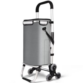 Chariot de courses pliable monte escalier aluminium avec sac isotherme gris VOUNOT