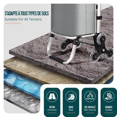 Chariot de courses pliable monte escalier aluminium avec sac isotherme gris VOUNOT