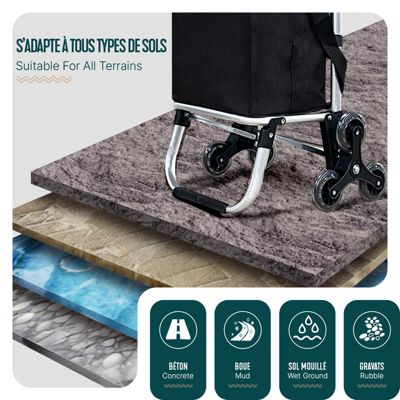 Chariot de courses pliable monte escalier aluminium avec sac isotherme noir VOUNOT