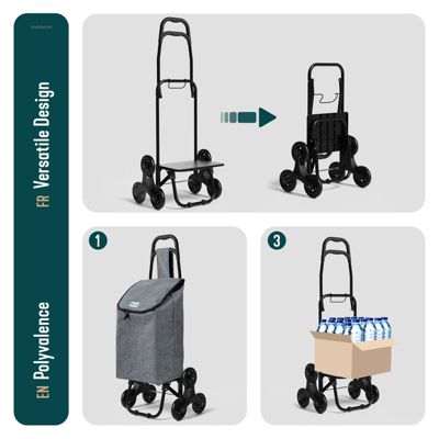 Chariot de courses pliable monte escalier style oxford gris VOUNOT